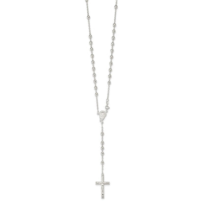 Sterling Silver Polished Beaded Rosary 30 Inch Necklace
