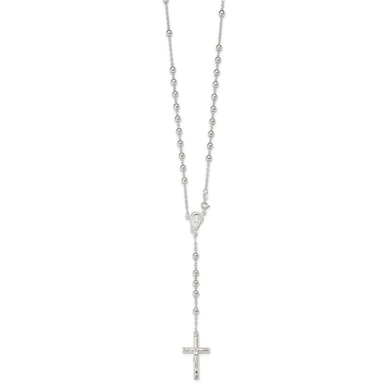 Sterling Silver Polished Beaded Rosary 30 Inch Necklace
