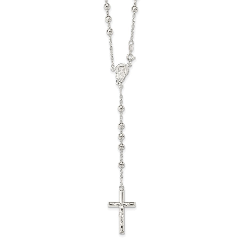 Sterling Silver Polished Beaded Rosary 30 Inch Necklace