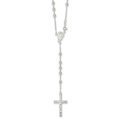 Sterling Silver Polished Beaded Rosary 30 Inch Necklace