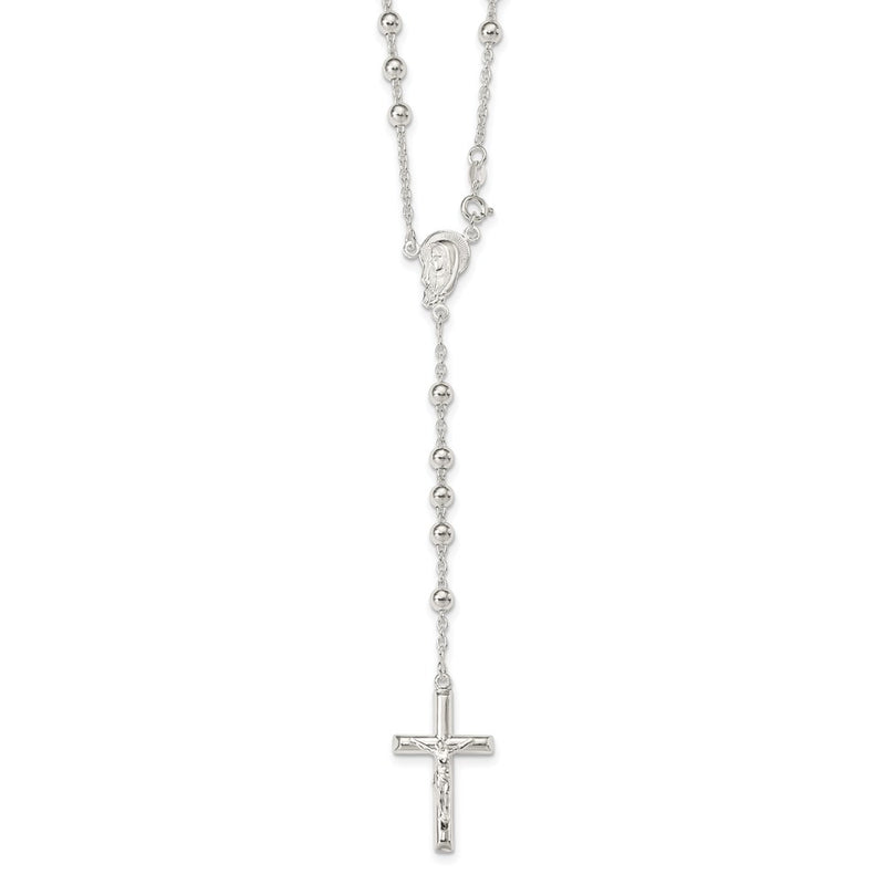 Sterling Silver Polished Beaded Rosary 30 Inch Necklace