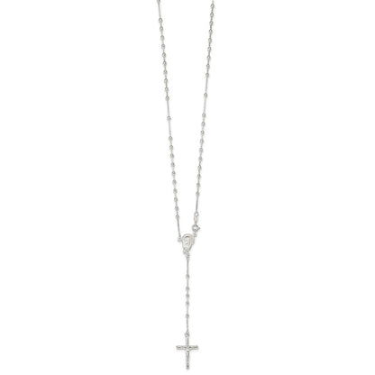 Sterling Silver Polished Bead Rosary 18 Inch Necklace