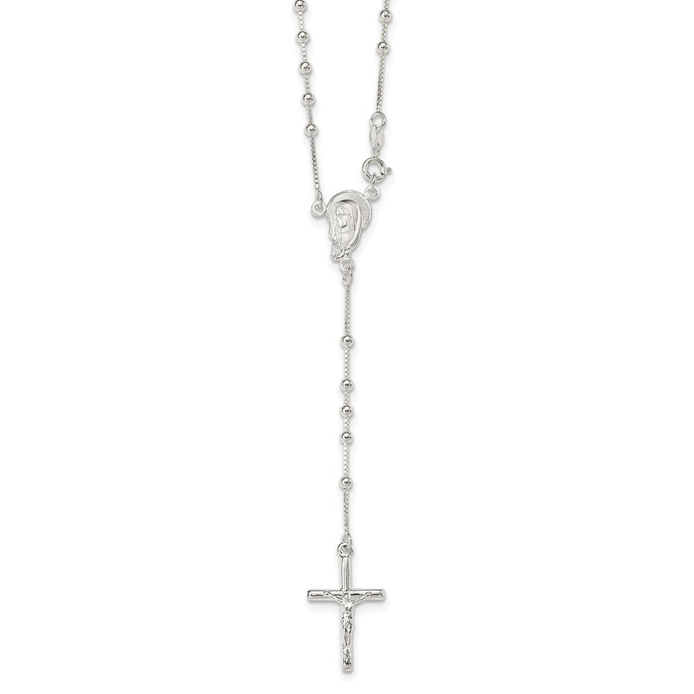Sterling Silver Polished Bead Rosary 18 Inch Necklace