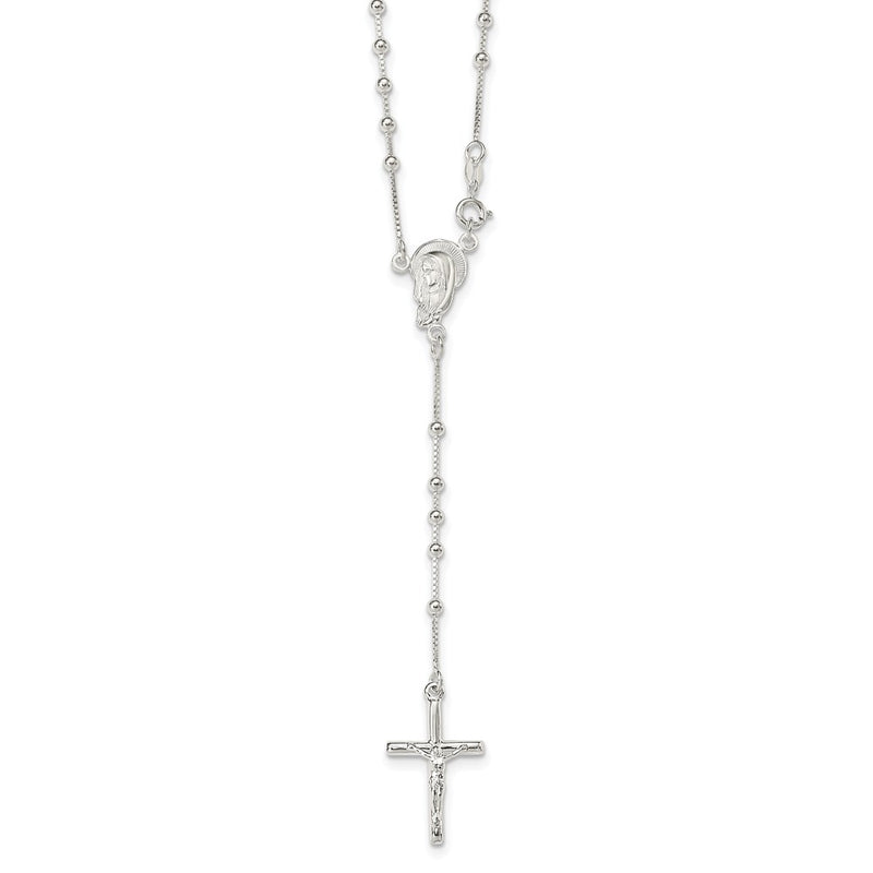 Sterling Silver Polished Bead Rosary 18 Inch Necklace