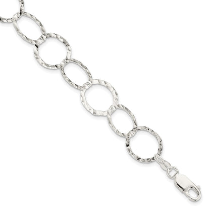 7.5 Inch Sterling Silver Fancy Hammered Bracelet