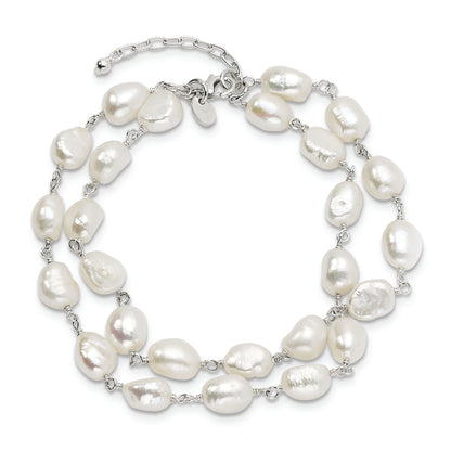 8.5 Inch Sterling Silver 2-Strand White Baroque Fw Cultured Pearl 8.5In Bracelet
