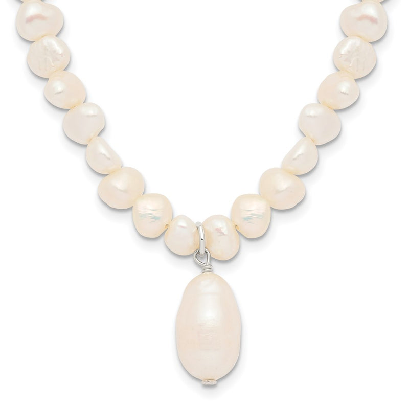 Sterling Silver Fw Cultured Pearl Drop 18In Necklace