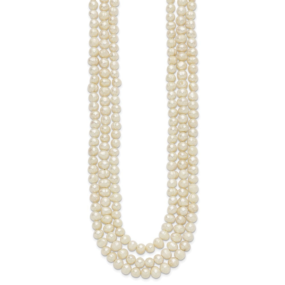 Sterling Silver Triple Strand White Fw Cultured Pearl Necklace