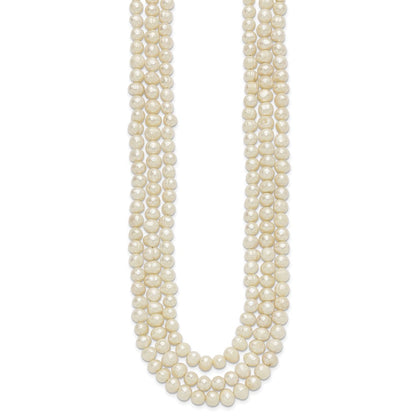 Sterling Silver Triple Strand White Fw Cultured Pearl Necklace