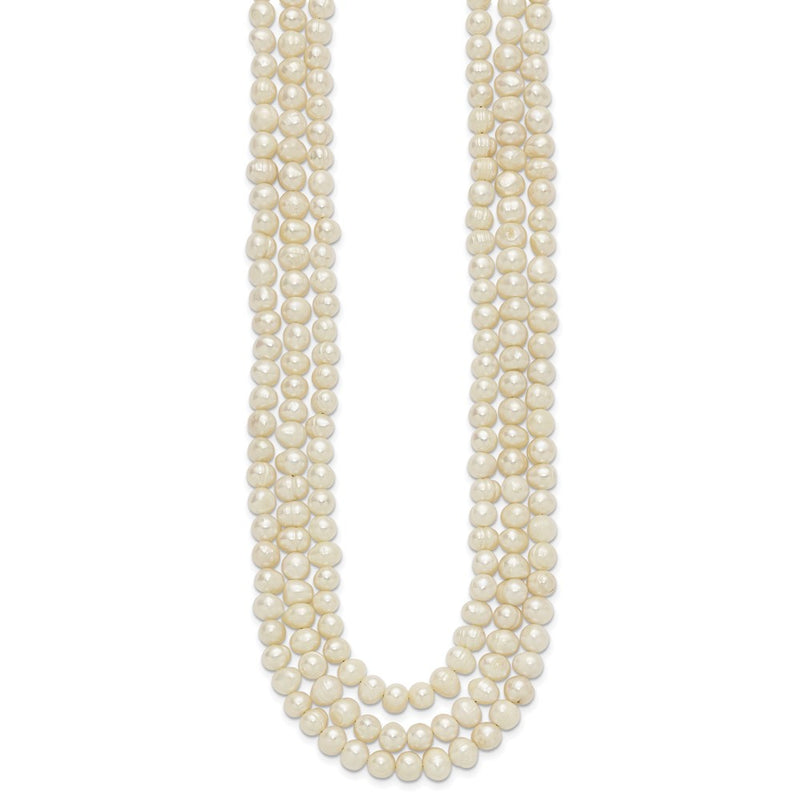 Sterling Silver Triple Strand White Fw Cultured Pearl Necklace