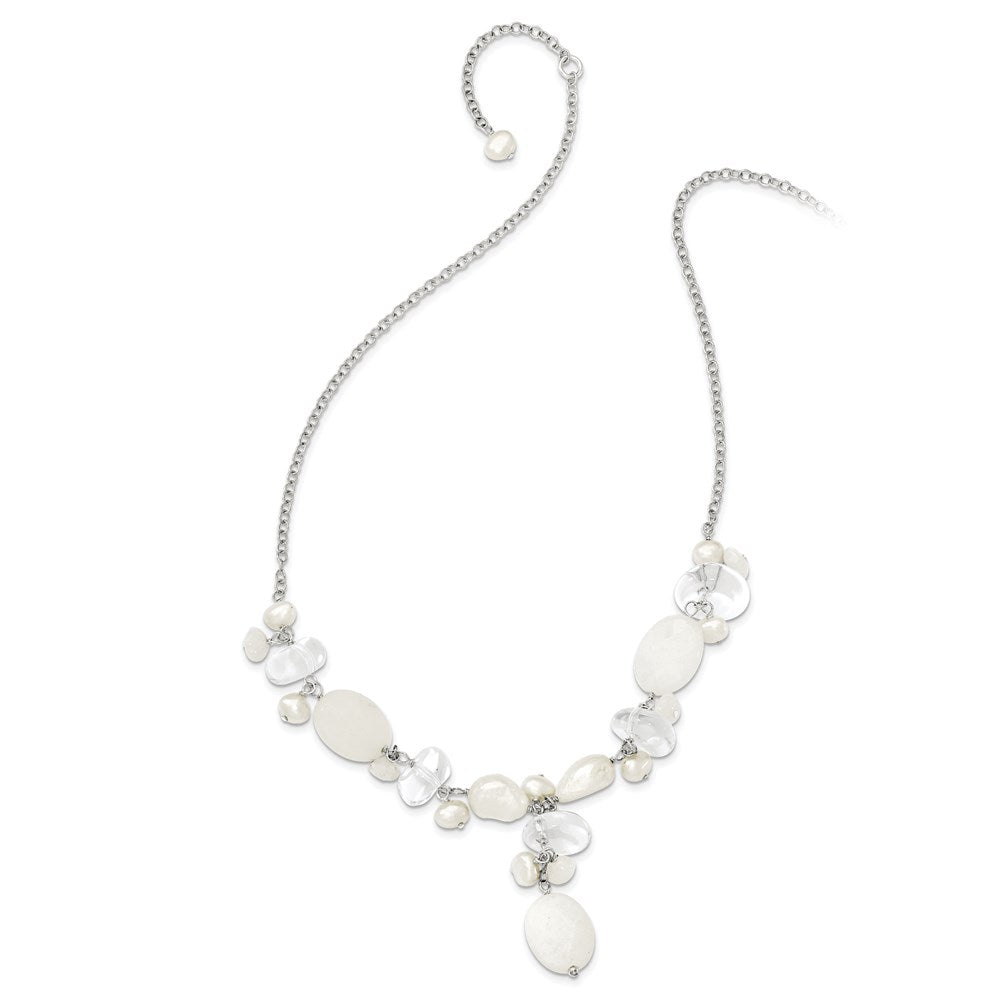 Sterling Silver Moonstone/Fwc Pearl/Rock Qtz/White Jade Necklace