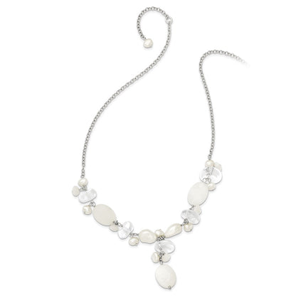 Sterling Silver Moonstone/Fwc Pearl/Rock Qtz/White Jade Necklace