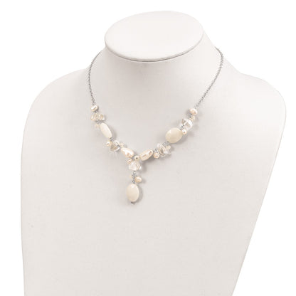 Sterling Silver Moonstone/Fwc Pearl/Rock Qtz/White Jade Necklace