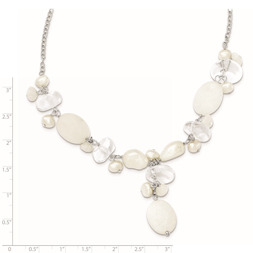 Sterling Silver Moonstone/Fwc Pearl/Rock Qtz/White Jade Necklace