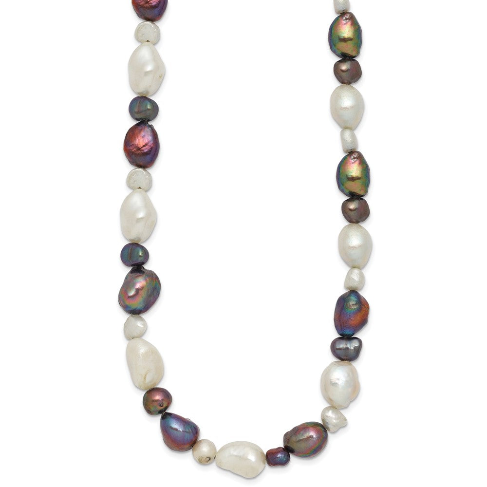 Sterling Silver White And Grey Fw Cultured Pearl Necklace