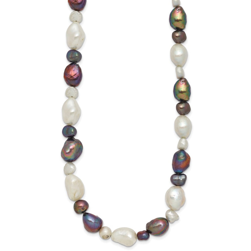Sterling Silver White And Grey Fw Cultured Pearl Necklace