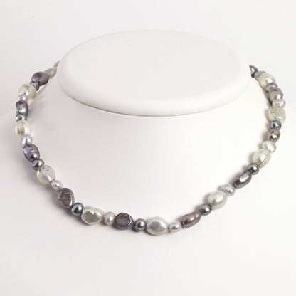 Sterling Silver White And Grey Fw Cultured Pearl Necklace