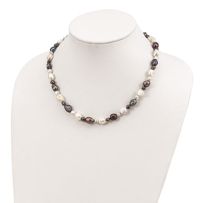Sterling Silver White And Grey Fw Cultured Pearl Necklace