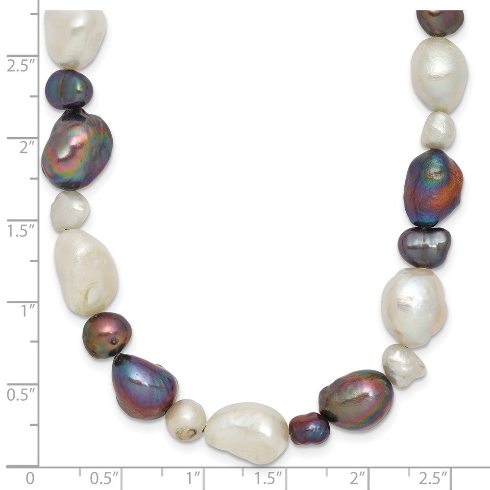 Sterling Silver White And Grey Fw Cultured Pearl Necklace