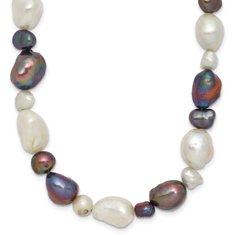 Sterling Silver White And Grey Fw Cultured Pearl Necklace