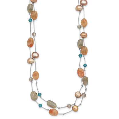 Fashion Labradorite/Red Moonstone/Fw Cultured Pearl/Crystal Necklace