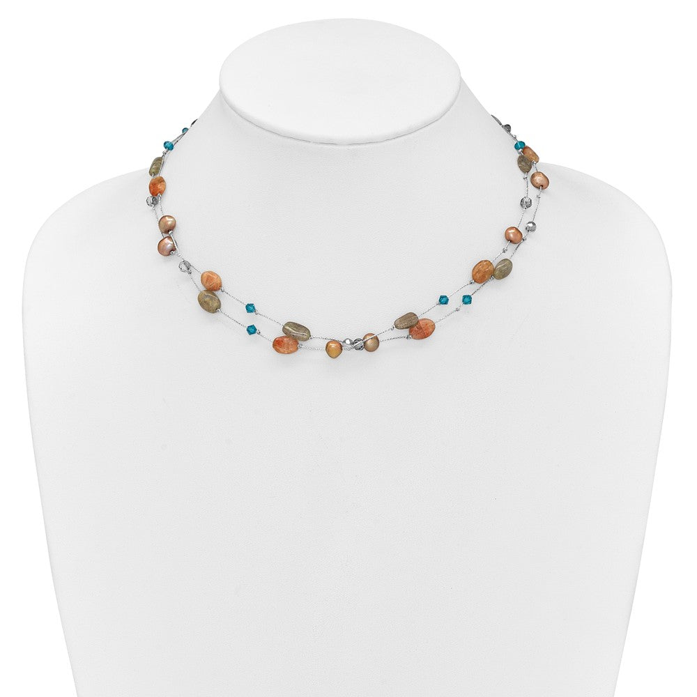 Fashion Labradorite/Red Moonstone/Fw Cultured Pearl/Crystal Necklace