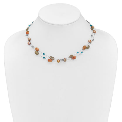 Fashion Labradorite/Red Moonstone/Fw Cultured Pearl/Crystal Necklace