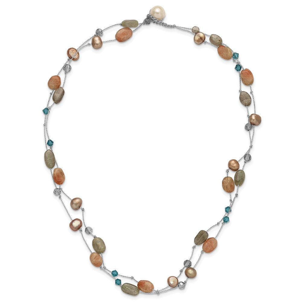 Fashion Labradorite/Red Moonstone/Fw Cultured Pearl/Crystal Necklace