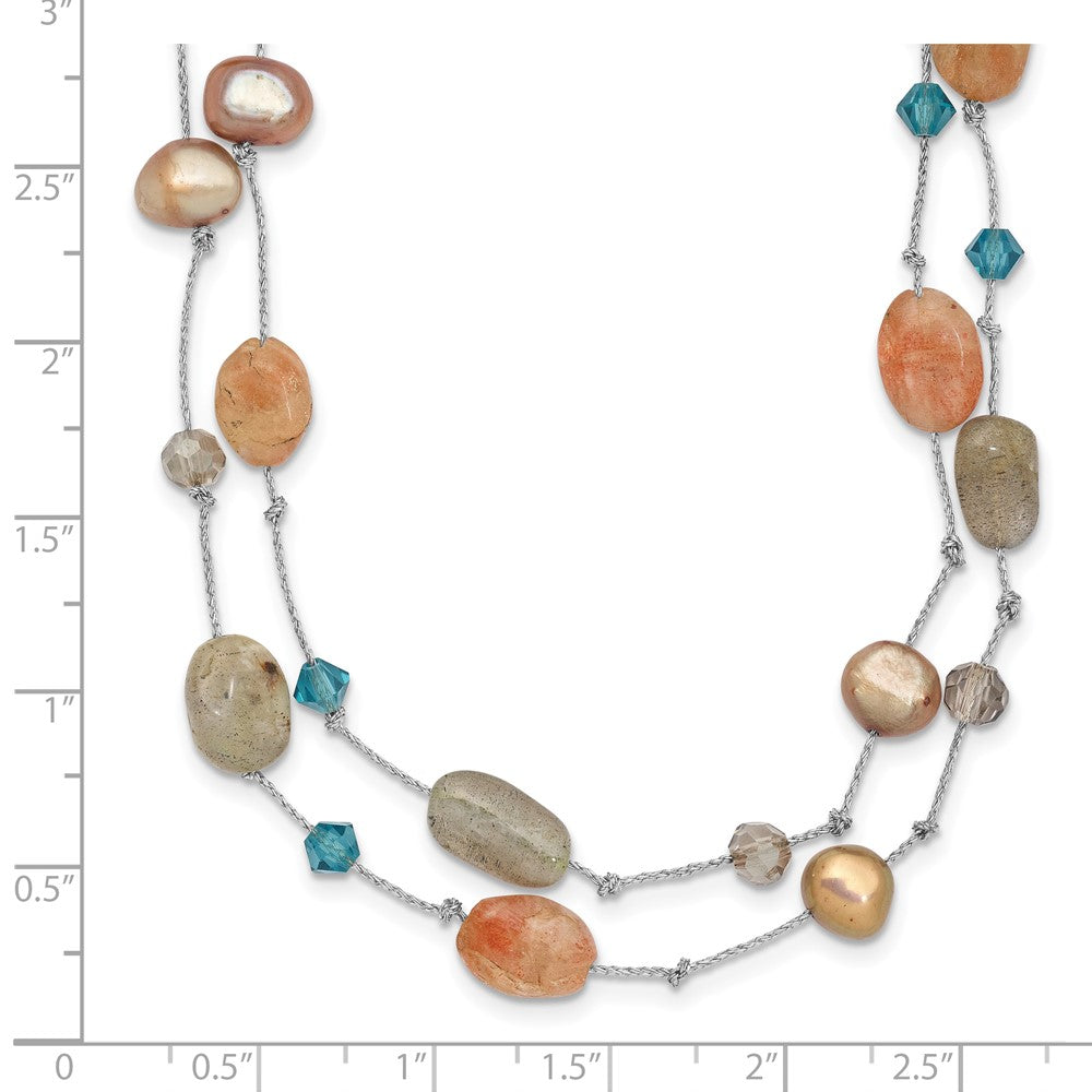 Fashion Labradorite/Red Moonstone/Fw Cultured Pearl/Crystal Necklace