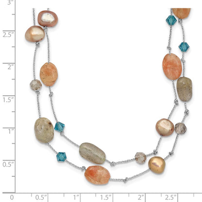 Fashion Labradorite/Red Moonstone/Fw Cultured Pearl/Crystal Necklace