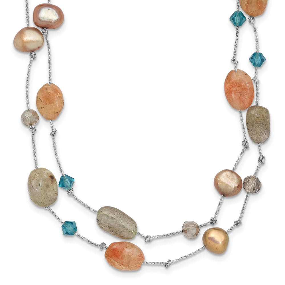 Fashion Labradorite/Red Moonstone/Fw Cultured Pearl/Crystal Necklace