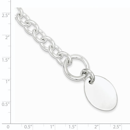 7.5 Inch Sterling Silver Engraveable Oval Disc On Fancy Link Bracelet