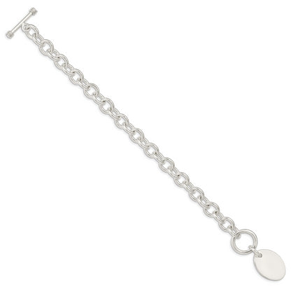 7.5 Inch Sterling Silver Engraveable Oval Disc On Fancy Link Bracelet