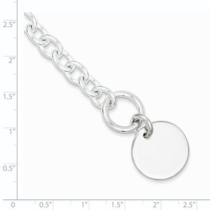 7.5 Inch Sterling Silver Engraveable Circular Disc On Fancy Link Bracelet