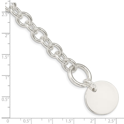 7.5 Inch Sterling Silver Engraveable Circular Disc On Fancy Link Bracelet
