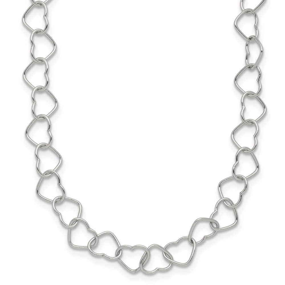 Sterling Silver 18Inch Polished Fancy Heart Link Necklace