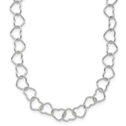 Sterling Silver 18Inch Polished Fancy Heart Link Necklace