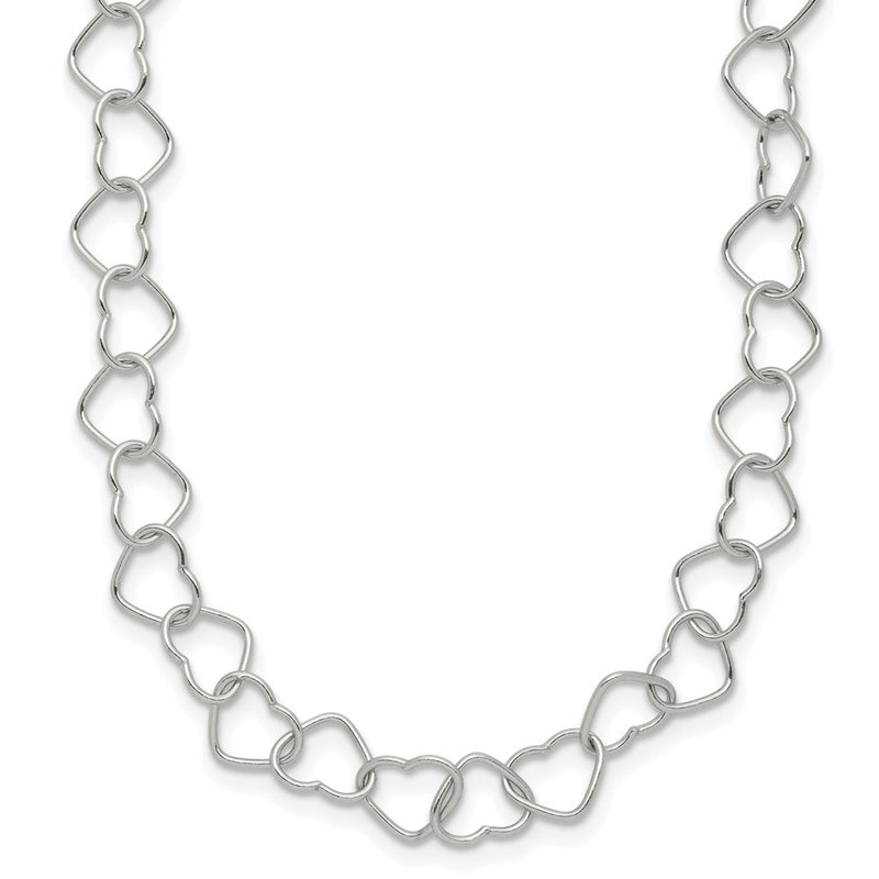 Sterling Silver 18Inch Polished Fancy Heart Link Necklace