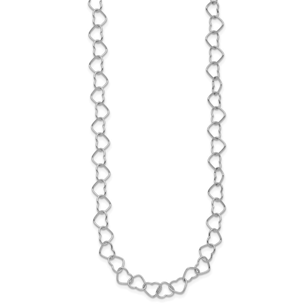 Sterling Silver Rhodium-Plated 18inch Polished Fancy Heart Link Necklace