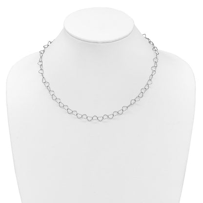 Sterling Silver Rhodium-Plated 18inch Polished Fancy Heart Link Necklace