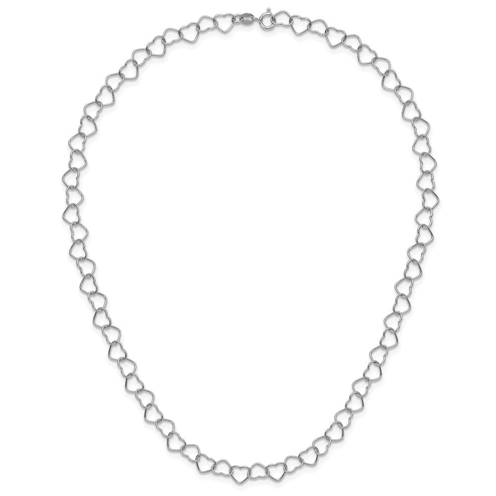 Sterling Silver Rhodium-Plated 18inch Polished Fancy Heart Link Necklace