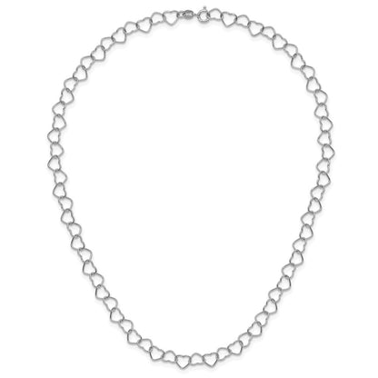 Sterling Silver Rhodium-Plated 18inch Polished Fancy Heart Link Necklace
