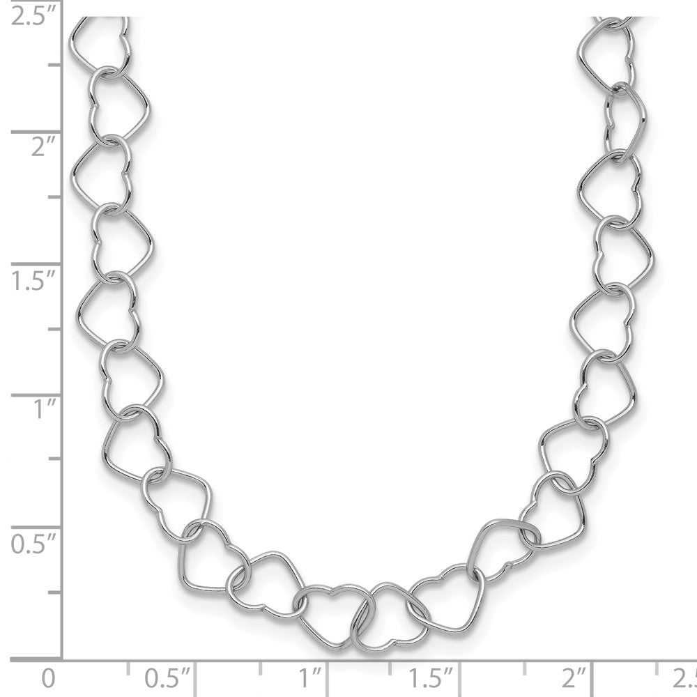 Sterling Silver Rhodium-Plated 18inch Polished Fancy Heart Link Necklace