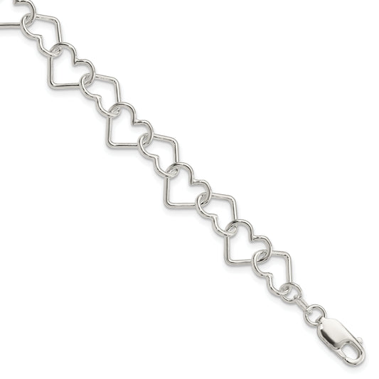 8 Inch Sterling Silver 8Inch Polished Fancy Large Heart Link Bracelet