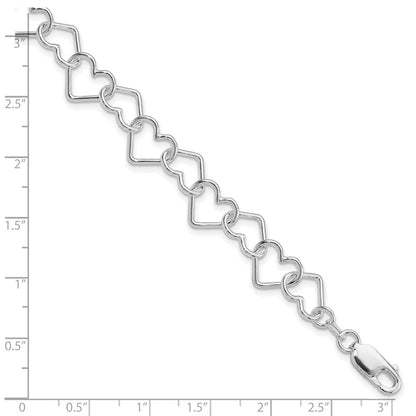 Sterling Silver Rhodium-Plated 8inch Polished Fancy Large Heart Link Bracel