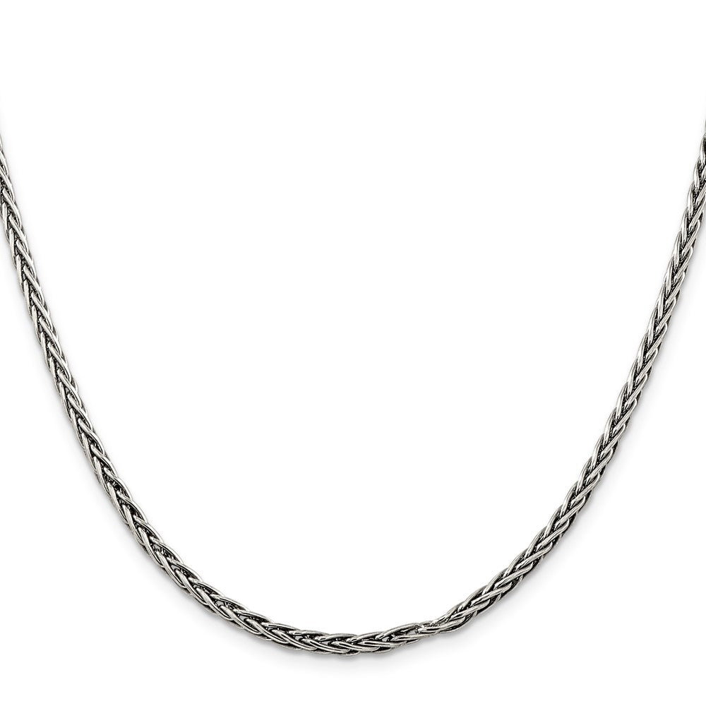 30 Inch Sterling Silver Antiqued 3.25mm Solid Square Spiga Chain Necklace