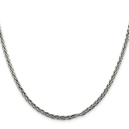 30 Inch Sterling Silver Antiqued 3.25mm Solid Square Spiga Chain Necklace