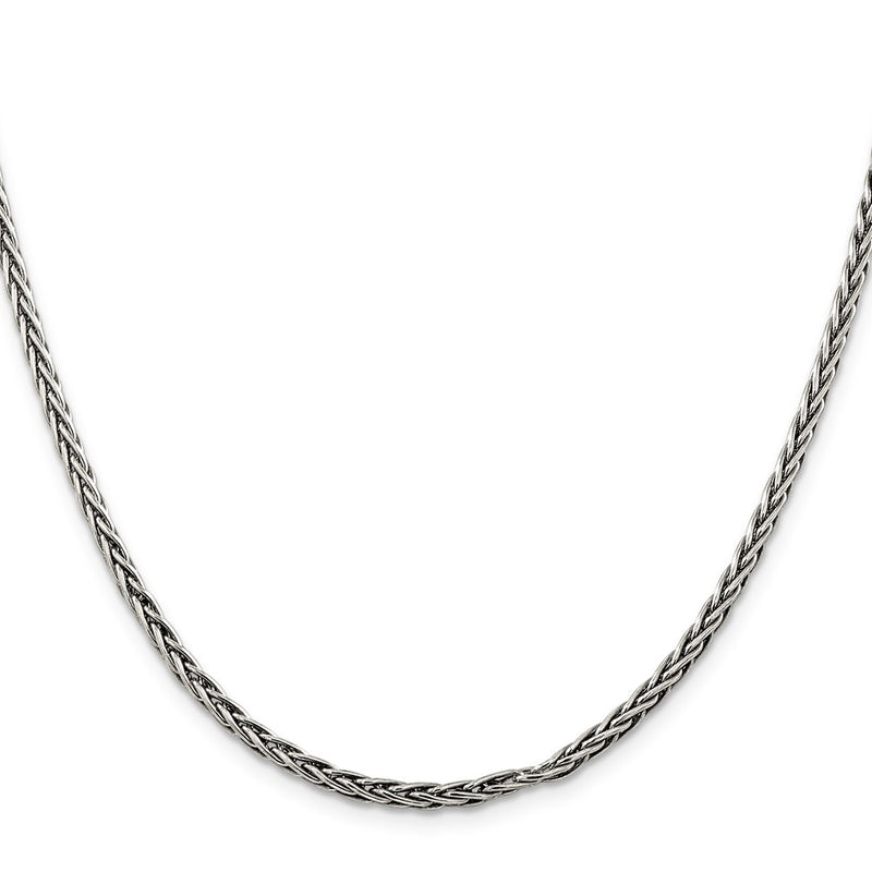 30 Inch Sterling Silver Antiqued 3.25mm Solid Square Spiga Chain Necklace