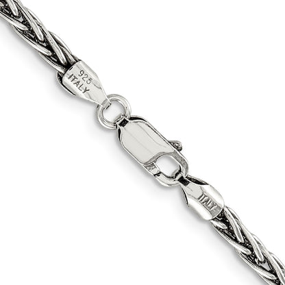 30 Inch Sterling Silver Antiqued 3.25mm Solid Square Spiga Chain Necklace