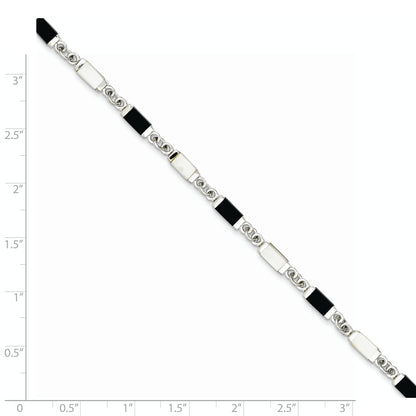 7 Inch Sterling Silver Rhodium-Plated 7In Onyx/Mother Of Pearl Bracelet